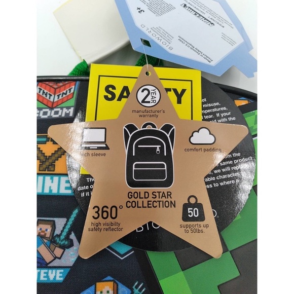 Minecraft Kids' 16" - Black Multi-Pocket School Travel or Camp Backpack NWT - Picture 4 of 6